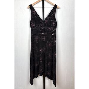 Vintage AGB Womens Y2K Fairy Grunge Midi Dress 12 Black Whimsigoth Flowers